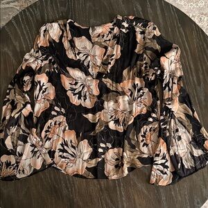 Floral Print Black & Peach Women’s Blouse